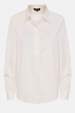 New Beige Dames Blouse Met Gefronste Kraag Dames Blouses