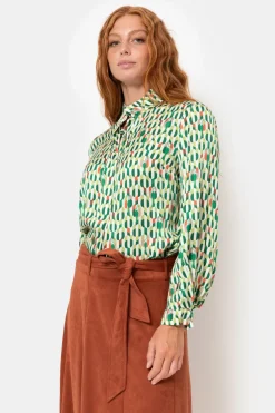 Hot Beige E Blouse Met Lange Mouwen En Print Dames Blouses