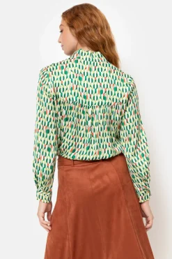 Hot Beige E Blouse Met Lange Mouwen En Print Dames Blouses