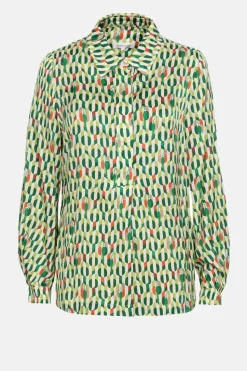 Hot Beige E Blouse Met Lange Mouwen En Print Dames Blouses