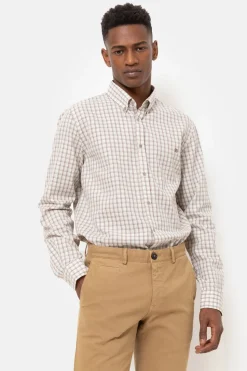 Best Sale Beige Geruit Hemd Met Slim Fit Heren Hemden