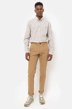 Best Sale Beige Geruit Hemd Met Slim Fit Heren Hemden