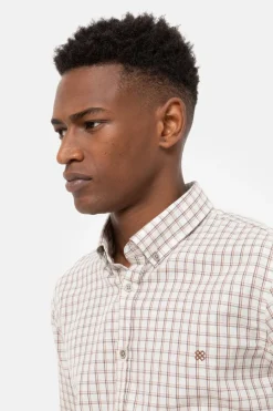 Best Sale Beige Geruit Hemd Met Slim Fit Heren Hemden