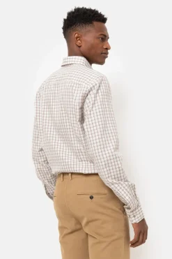 Best Sale Beige Geruit Hemd Met Slim Fit Heren Hemden