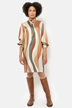 Outlet Beige Gestreepte Jurk Met Lange Mouwen Dames Jurken