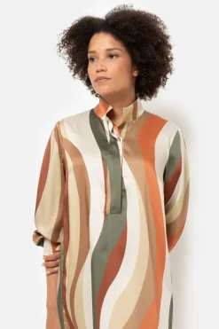 Outlet Beige Gestreepte Jurk Met Lange Mouwen Dames Jurken
