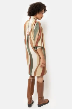 Outlet Beige Gestreepte Jurk Met Lange Mouwen Dames Jurken