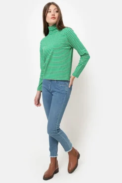 Outlet Beige Gestreepte Sous-Pull Met Rolkraag Dames T-Shirts & Tops