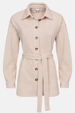 New Beige Hemdjas Met Lange Mouwen En Taillelint Dames Blouses