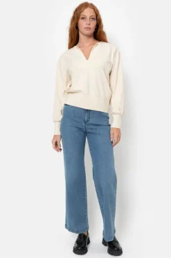 Discount Beige Pull Of Top Met Lange Pofmouwen En V-Hals Dames T-Shirts & Tops