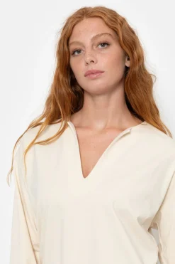 Discount Beige Pull Of Top Met Lange Pofmouwen En V-Hals Dames T-Shirts & Tops