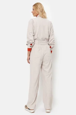 Outlet Beige Velours Jumpsuit Met Lange Mouwen Dames Broeken & Jeans