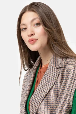 Online Beige-Bruin Geruite Mouwloze Dames Mantel Dames Jassen & Blazers