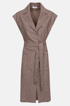 Online Beige-Bruin Geruite Mouwloze Dames Mantel Dames Jassen & Blazers
