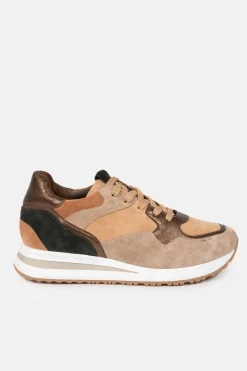 Best Sale Beige-Bruine Suede Sneakers Met Koper Dames Schoenen