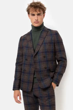 Fashion Blauw Geruite Double Breasted Blazer Heren Jassen & Blazers