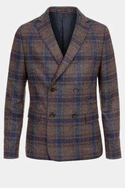 Fashion Blauw Geruite Double Breasted Blazer Heren Jassen & Blazers