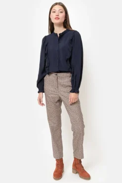 Flash Sale Blauw-Bruin Geruite 7/8 Broek Met Regular Fit Dames Broeken & Jeans