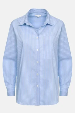 Hot Blauwe Blouse Met Witte Strepen Dames Blouses