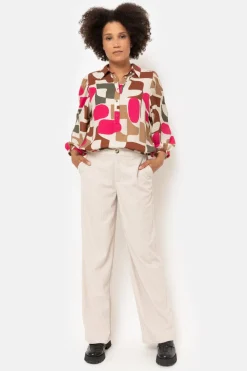 Fashion Bloesje Met Fuchsia-Bruine Print En 7/8 Mouwen Dames Blouses