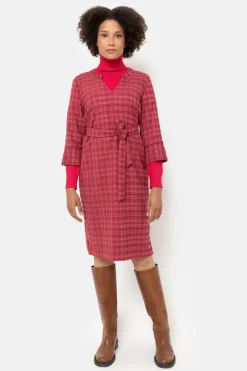 Sale Bordeaux Geruite Jurk Met 3/4 Mouwen En V-Hals Dames Jurken