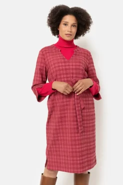 Sale Bordeaux Geruite Jurk Met 3/4 Mouwen En V-Hals Dames Jurken