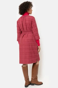 Sale Bordeaux Geruite Jurk Met 3/4 Mouwen En V-Hals Dames Jurken