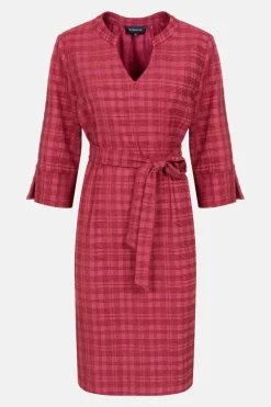 Sale Bordeaux Geruite Jurk Met 3/4 Mouwen En V-Hals Dames Jurken