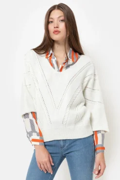 Online Boxy Pull Met Driekwartmouwen En V-Hals Dames Truien & Cardigans
