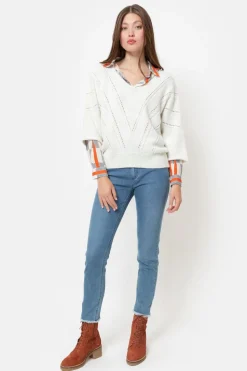 Online Boxy Pull Met Driekwartmouwen En V-Hals Dames Truien & Cardigans