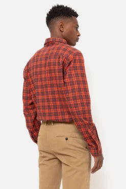 Fashion Bruin Geruit Regular Fit Mannenhemd Heren Hemden