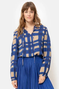 Sale Bruin Geruite Bloes Met Lange Mouwen Dames Blouses