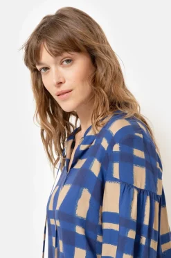 Sale Bruin Geruite Bloes Met Lange Mouwen Dames Blouses