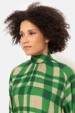 Hot Bruin Geruite Blouse Met Striklint Dames Blouses