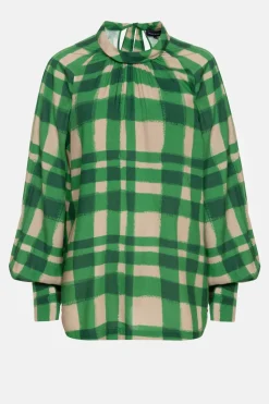 Hot Bruin Geruite Blouse Met Striklint Dames Blouses