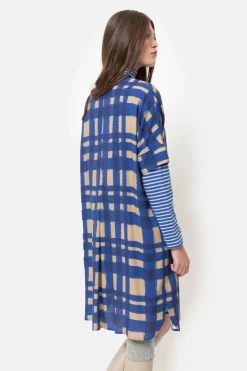 Cheap Bruin Geruite Midi-Jurk Met Korte Mouwen Dames Jurken