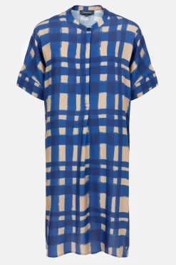 Cheap Bruin Geruite Midi-Jurk Met Korte Mouwen Dames Jurken