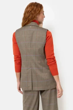 Online Bruin Geruite Mouwloze Double-Breasted Blazer Dames Jassen & Blazers