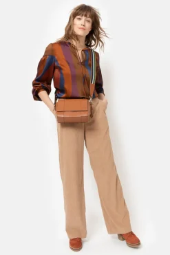 Best Sale Bruin Gestreepte Blouse Met Lange Mouwen Dames Blouses