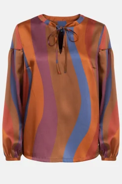 Best Sale Bruin Gestreepte Blouse Met Lange Mouwen Dames Blouses