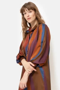 Cheap Bruin Gestreepte Jurk Met Lange Mouwen Dames Jurken