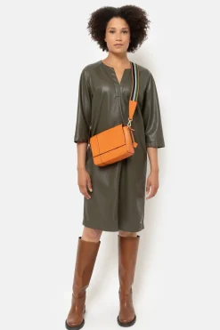 Outlet Bruine Jurk Met Lederlook En 3/4 Mouwen Dames Jurken