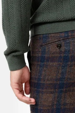 Cheap Bruine Slim Fit Heren Chino Met Blauwe Ruiten Heren Broeken