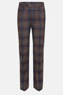 Cheap Bruine Slim Fit Heren Chino Met Blauwe Ruiten Heren Broeken