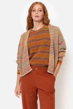 Outlet Bruin-Groen Gestreepte Korte Cardigan Dames Truien & Cardigans