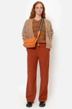 Outlet Bruin-Groen Gestreepte Korte Cardigan Dames Truien & Cardigans