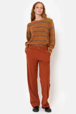 Cheap Bruin-Groen Gestreepte Pull Met Pofmouw Dames Truien & Cardigans