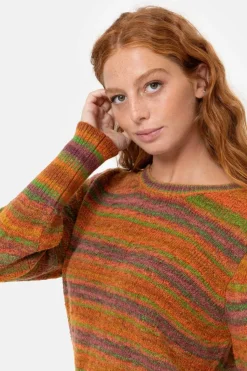 Cheap Bruin-Groen Gestreepte Pull Met Pofmouw Dames Truien & Cardigans