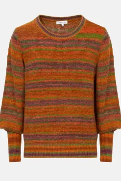 Cheap Bruin-Groen Gestreepte Pull Met Pofmouw Dames Truien & Cardigans