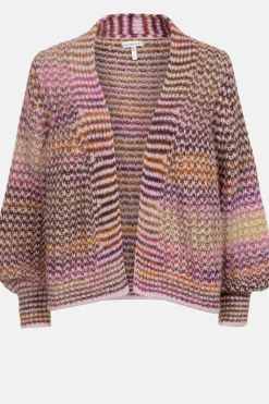 Hot Bruin-Oranje Gestreepte Korte Cardigan Dames Truien & Cardigans